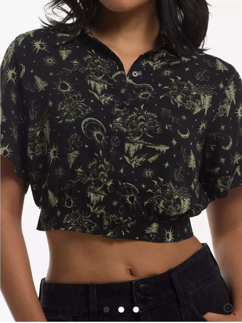 Thorn & Fable Cryptid Forest Girls Button Up Crop Top